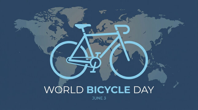 World Bicycle Day graphic bicycle icon on a world map, advocating for sustainable transport and global health
