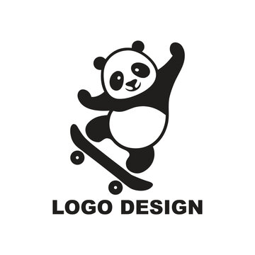 Playful Panda Skateboarding Cartoon Logo Vector Cute Animal Mascot Illustration Design