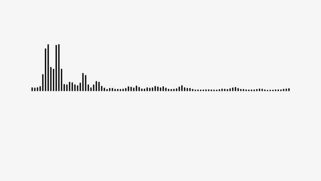 Black audio spectrum visualization with vertical bars of varying heights representing sound frequencies on a clean white background, for modern digital, interface and multimedia, production projects