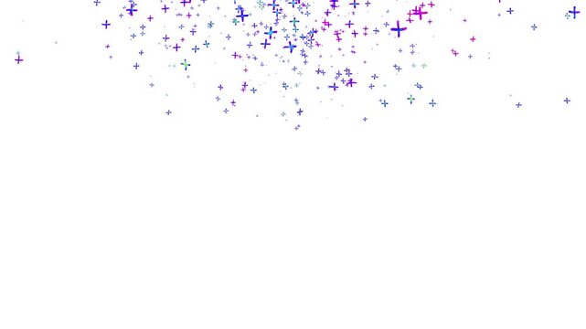 Glowing Neon Plus Sign Particles Floating on white Background, Colorful Abstract Cross Shapes Motion Graphics Overlay for Party, Celebration, and VJ Loops, 4K High Quality Visuals