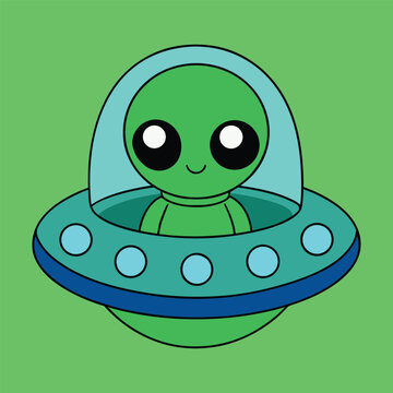Cute Alien Cartoon Vector Adorable Space Character Illustration Design Graphic Art