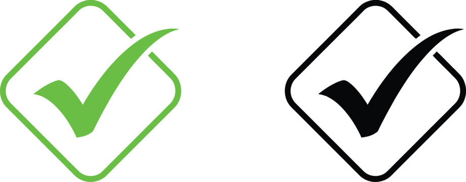 Simple checkmark icon with green and black outline styles Vector