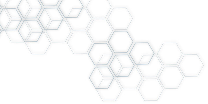 geometric pattern featuring gray and white out line hexagons with 3d effect , and clean white background. modern and minimalist design	