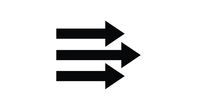 three black arrows pointing right flat icon on white background