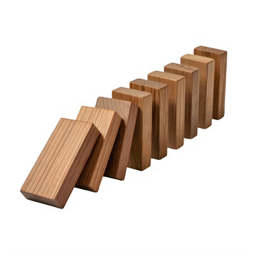 Wooden domino blocks falling in a chain reaction sequence transparent background