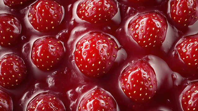 Strawberry jam, thick red jam spread made from strawberries, fruit, food 