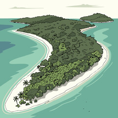 aerial view of tropical island with lush vegetation and turquoise water © Mia1000