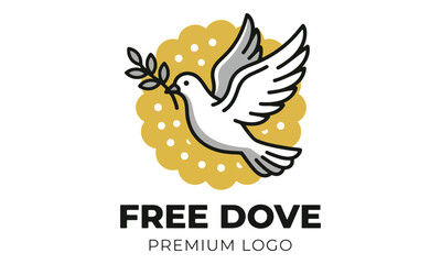 Fototapeta premium White flying dove with olive branch peace symbol logo icon