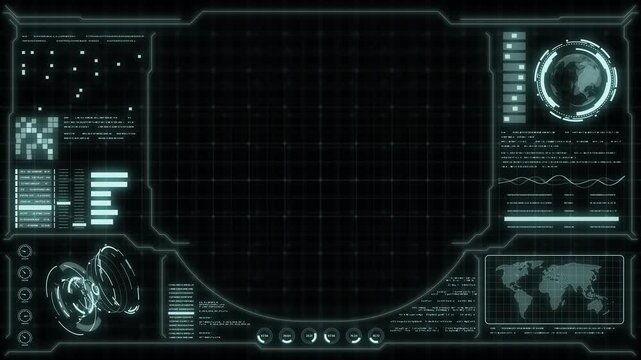 Digital HUD futuristic background motion graphic element cyber generated. Future technology interface data sci-fi display screen. Artificial intelligent analytic simulation, loop able video background