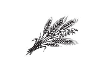 Fototapeta premium Wheat, grain, black and white, vector illustration, agricultural symbol, food, nature, botanical