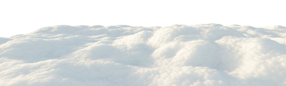 Snowy terrain landscape with smooth hills isolated on transparent background for environment design asset. 3D rendering.