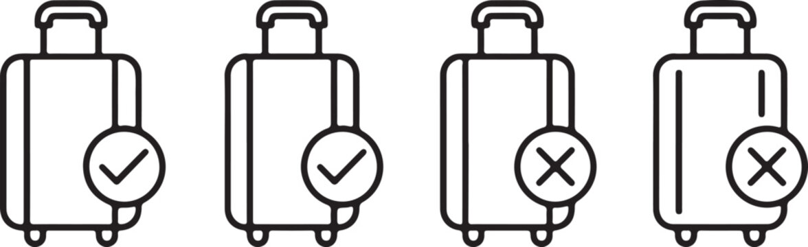 Luggage icons check and cross marks, travel approved or denied