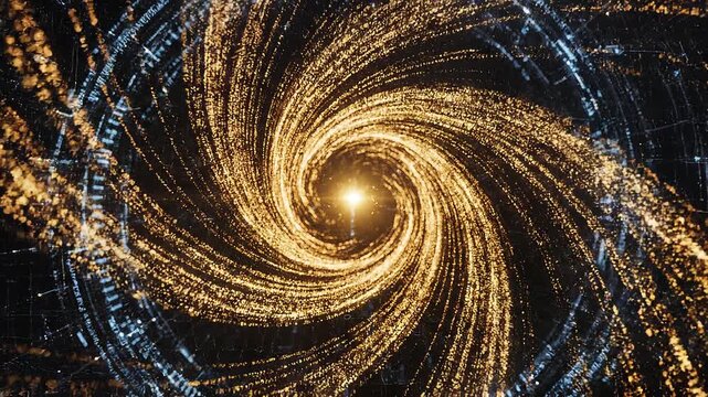 A stunning video showcasing a bright light exploding in a dark background with golden sparks flying everywhere in a mesmerizing display