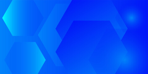 Obraz premium Modern abstract blue background with glowing geometric lines. Blue gradient hexagon shape design. Futuristic technology concept. Suit for brochure, science, website, banner, flyer, presentation, cover