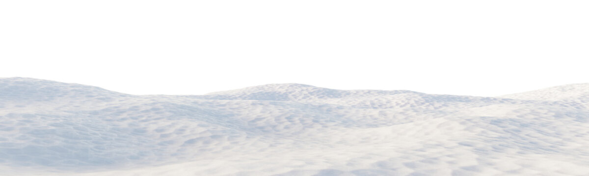 Snowy terrain landscape with smooth hills isolated on transparent background for environment design asset. 3D rendering.