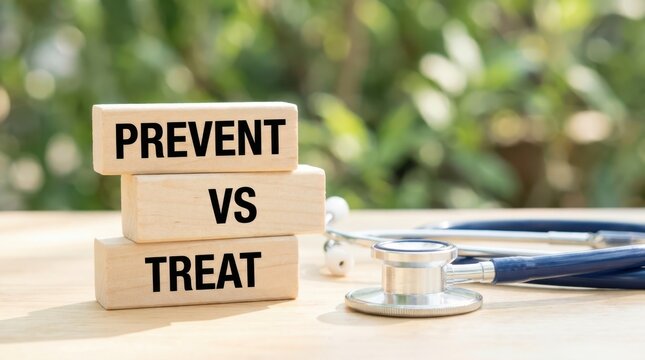 Prevent Versus Treat Concept with Stethoscope on Wooden Table