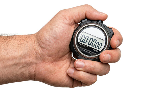 Man holding a digital stopwatch for timing sports events and races PNG Isolated on transparent background