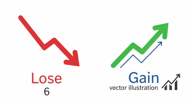 Red arrow points down, signifying loss; green arrow points up, signifying gain