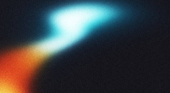 Abstract dark grainy banner background, with glowing teal blue and orange white black gradient noise texture effect for modern backdrop design