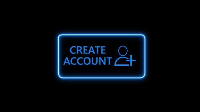 Modern digital interface with man pressing glowing create account button icon for website registration or online user profile setup. 4k motion video. on transparent background.