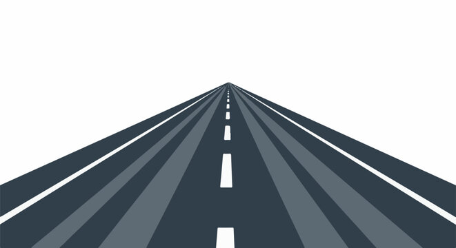 Perspective view of a dark asphalt road with white lane markings