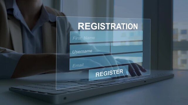 Online registration and sign up concept. Filling digital application form with personal data to create user account on website, secure login, online enrollment, technology and business interface.