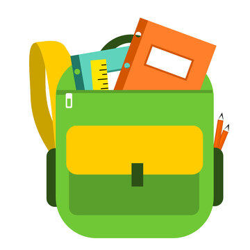 School backpack with notebooks, pencils and supplies