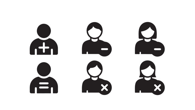 Female and male user profile icons with math operation symbols for account management systems.