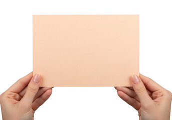 Obraz premium Hands holding a blank light brown envelope upward isolated on transparent background