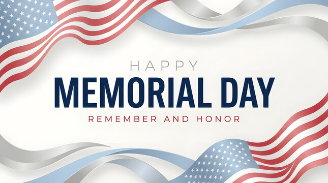 Happy memorial day waving american flags background with copy space united states patriotic