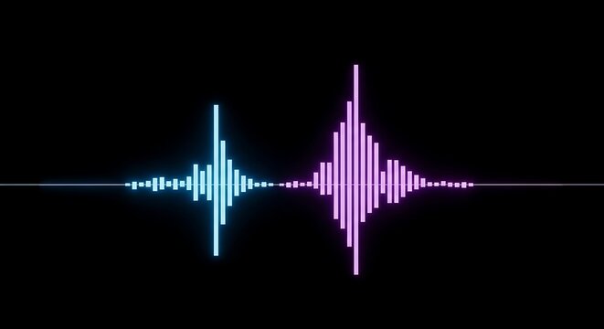 Abstract Sound Waveform Visualization - Blue and Pink Neon Pulses on Black