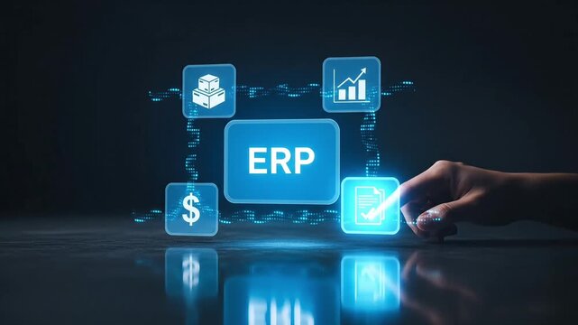 Business concept of ERP system integration with for finance, inventory, and analytics