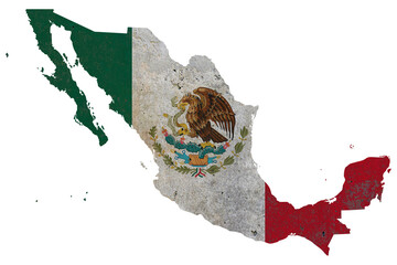 Mexico map with national flag texture and grunge wall effect © Cristian Valderas