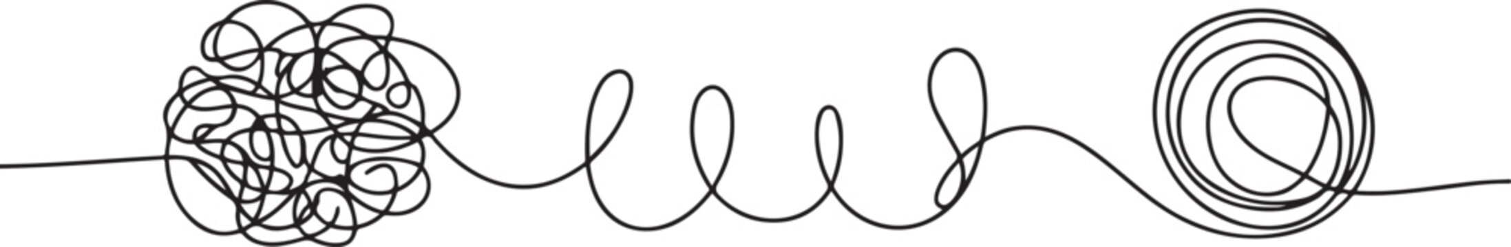 One continuous line drawing of way from complex chaos to simplicity. Concept of problem solving and business solutions in simple linear style. one line icon drawing vector