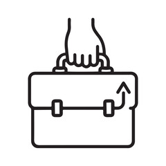 Fototapeta premium Minimalist Line Art Icon of a Hand Holding a Business Briefcase with an Upward Arrow Symbolizing Career Growth and Success.