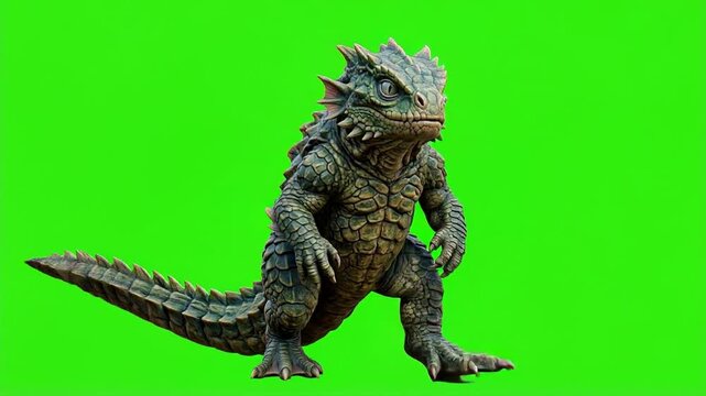 Fantasy Creature Standing on Green Screen Background for Compositing.