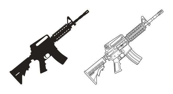 assault rifle line drawing on white background