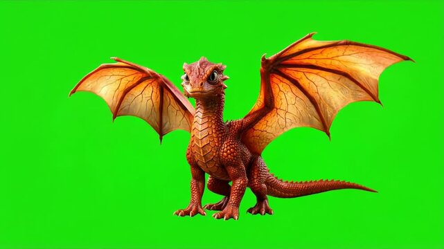 Majestic Dragon with Spread Wings on Green Screen Background Animation.