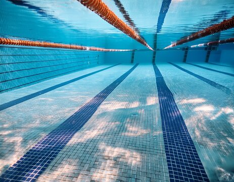 closeup view of clear water lanes in an indoor swimming pool during a training session at a local sports facility