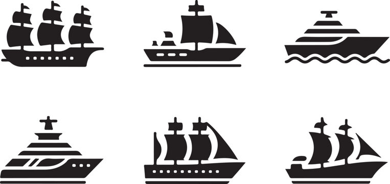 ship vector icons types of boats and classic sailing vessels pack