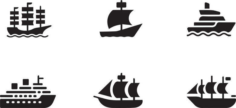 ship icon set boat silhouettes and sailing vessel vectors for nautical use