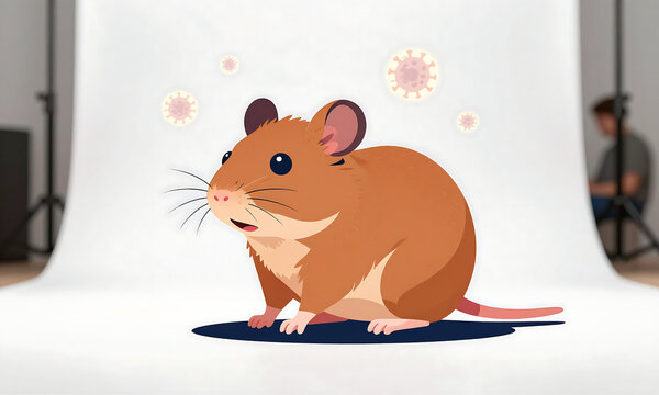 rodent visible respiratory infection sits white studio backdrop soft diffused studio lighting surrounded faintly glowing