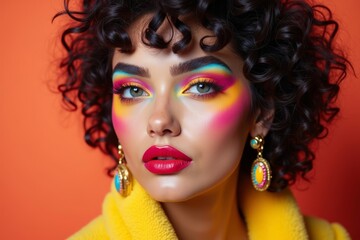 Naklejka premium Dramatic Close-Up Portraits: Vibrant Makeup and Statement Accessories in High Fashion