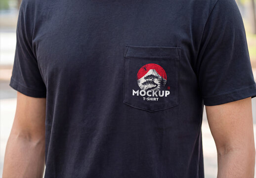 Printed Black T-Shirt Logo Close-Up Mockup