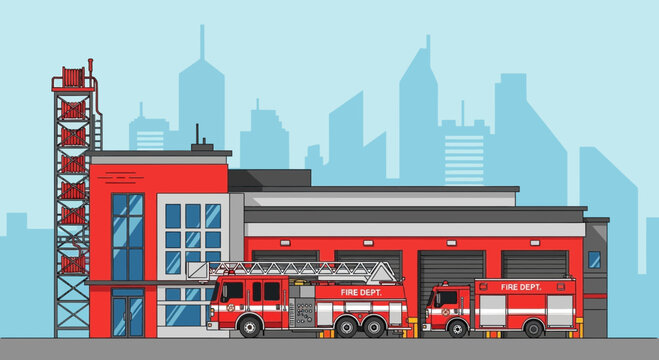 Fire Truck Parked Outside Fire Station 1.