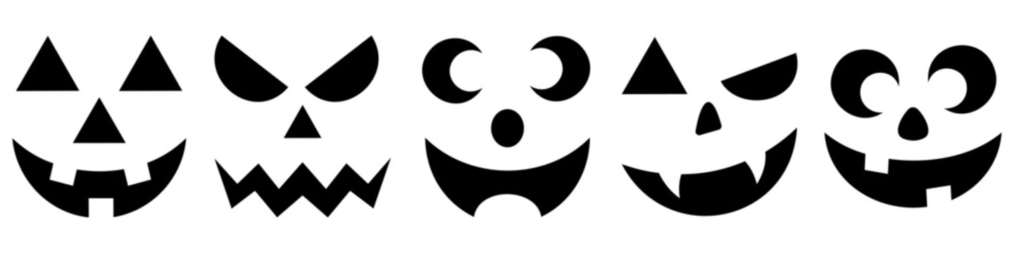 Collection of scary and funny jack o'lantern faces for halloween carving stencils