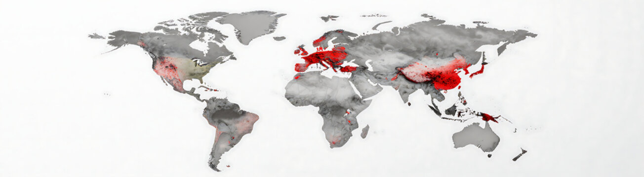 generate photorealistic image detailed world map varied red spot indicators reported hantavirus hotspots illuminated soft