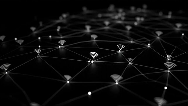 abstract innovative cyber security network, using interconnected nodes to represent business partnerships on the Smart digital Innovation city with connection network reciprocity over the smart city