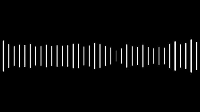 Minimalist white audio waveform animation on black background, for music and, podcast visualization