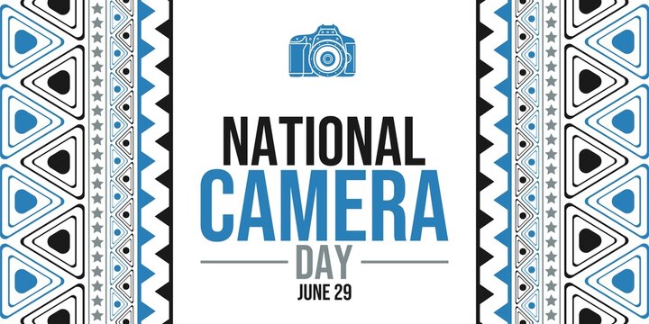 National Camera Day illustration with tribal borders and camera icon on 29 June.